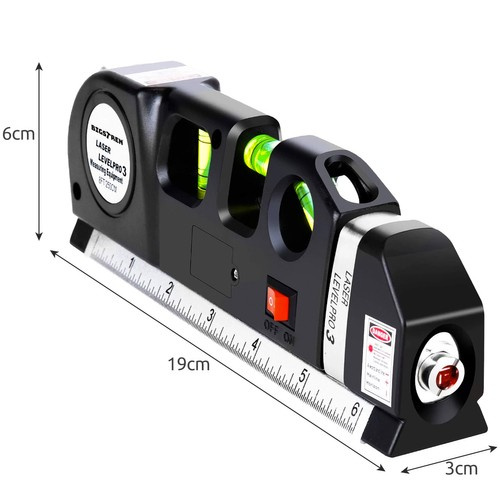Laserová vodováha s integrovaným metrem 250cm - 3 libely