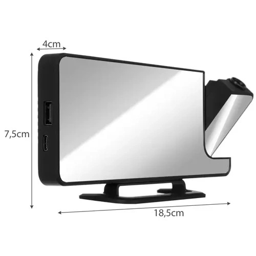 Budík LED s projektorem a zrcadlem 4v1 - Hodiny, alarm, zrcadlo, projekce 180°