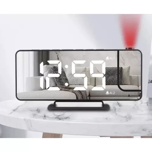 Budík LED s projektorem a zrcadlem 4v1 - Hodiny, alarm, zrcadlo, projekce 180°