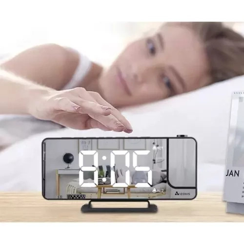Budík LED s projektorem a zrcadlem 4v1 - Hodiny, alarm, zrcadlo, projekce 180°