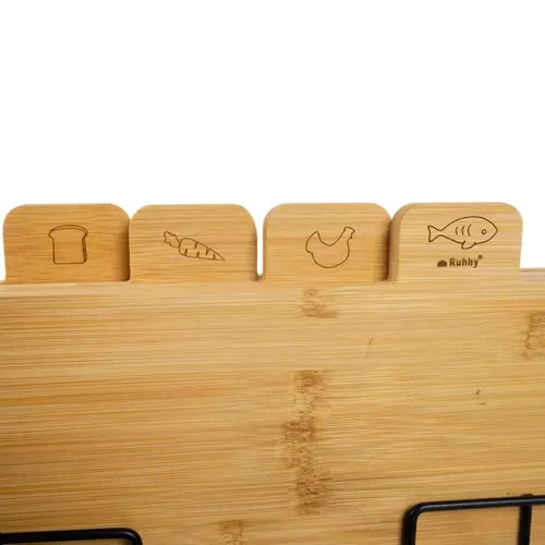 Sada 4 bambusových krájecích prken + kovový stojan 
