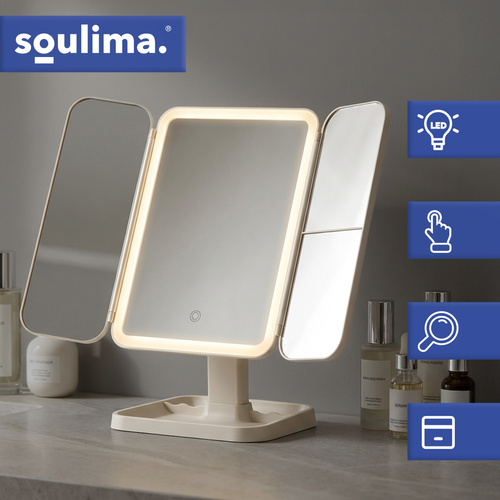 LED osvětlené zvětšovací kosmetické zrcátko – výsuvné, 4 v 1, Hollywood styl