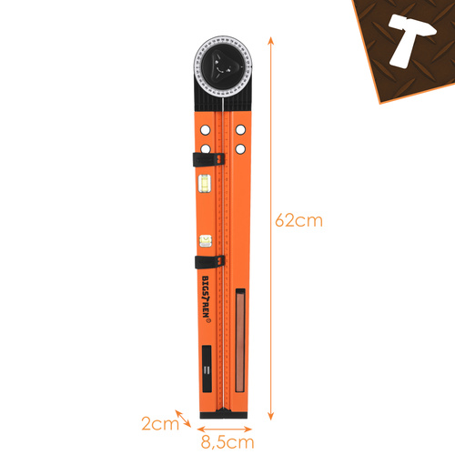 3v1 nastavitelný úhelník, vodováha, kompas – 0-270°, 500 mm, 2 libely