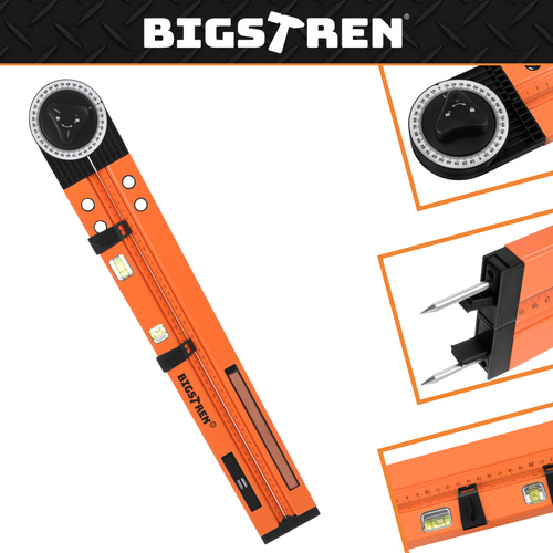 3v1 nastavitelný úhelník, vodováha, kompas – 0-270°, 500 mm, 2 libely