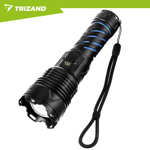 LED taktická svítilna TRIZAND 1500 lm – dobíjecí 5000 mAh, USB-C, zoom, vodotěsná