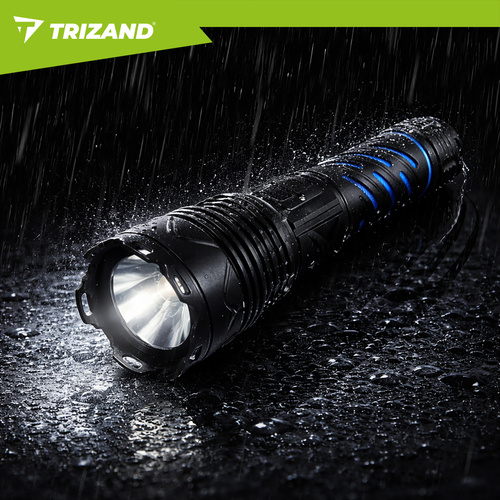 LED taktická svítilna TRIZAND 1500 lm – dobíjecí 5000 mAh, USB-C, zoom, vodotěsná