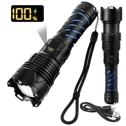 LED taktická svítilna TRIZAND 1500 lm – dobíjecí 5000 mAh, USB-C, zoom, vodotěsná