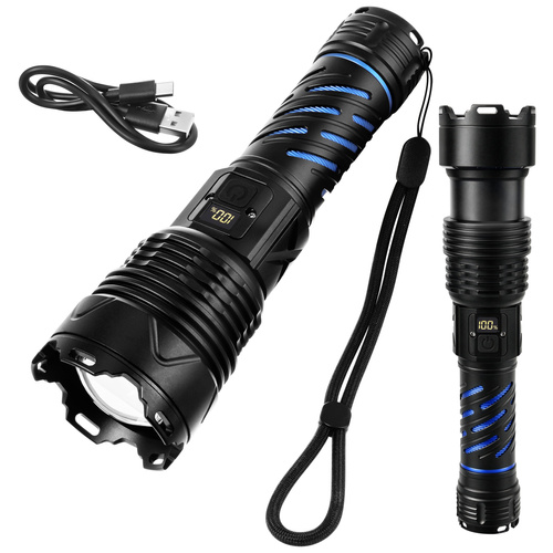 LED taktická svítilna TRIZAND 1500 lm – dobíjecí 5000 mAh, USB-C, zoom, vodotěsná