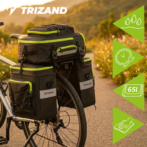 Voděodolná cyklistická brašna TRIZAND 65L – 3v1 batoh, taška, boční brašny