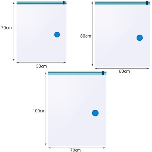 Vakuové sáčky sada 15 ks – tři velikosti 50×70, 60×80, 70×100 cm, opakovaně použitelné