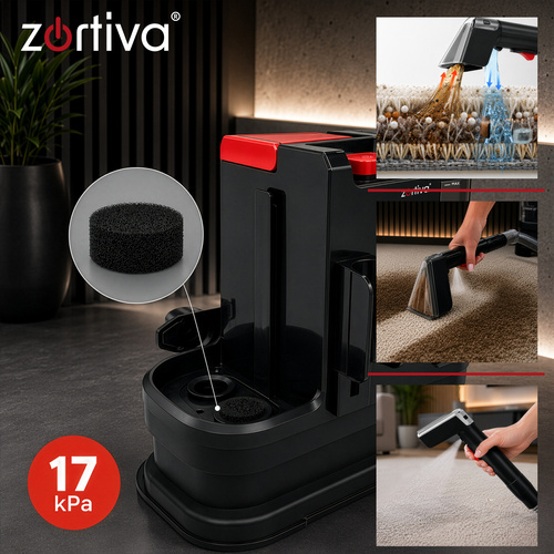 Mycí vysavač na čalounění a koberce 800W 17000 Pa – TPE tryska na chlupy, 2 nádrže