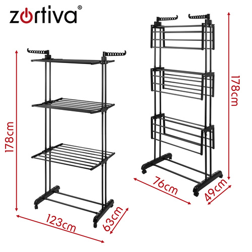 XXL rozkládací vertikální stojací sušák na prádlo 178 cm – 3 úrovně, nosnost 10 kg/úroveň