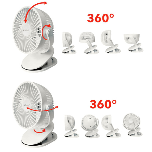 Bezdrátový ventilátor s klipem 1200 mAh – otočný 360°