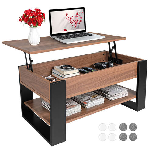 Konferenční stolek se zvedací deskou 92×51×47 cm – 3v1, úložný prostor, nastavení výšky 47–61 cm - Obrázek